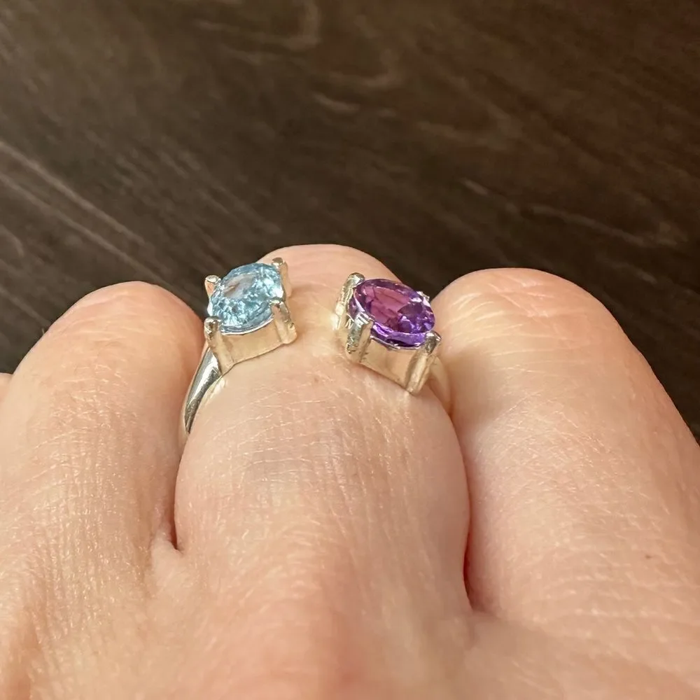 Genuine 1.5ct each of blue topaz and‎ amethyst, set in .925 ring!